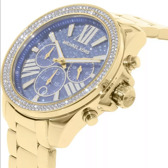 EUC Michael Kors Wren Blue Crystal Pave Watch 41mm